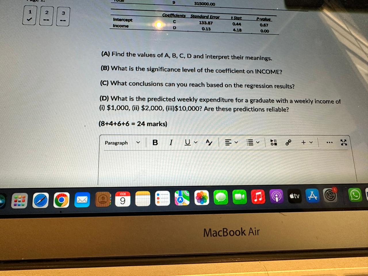 between weekly expenditure and weekly income (in dollars) of recent graduates, the