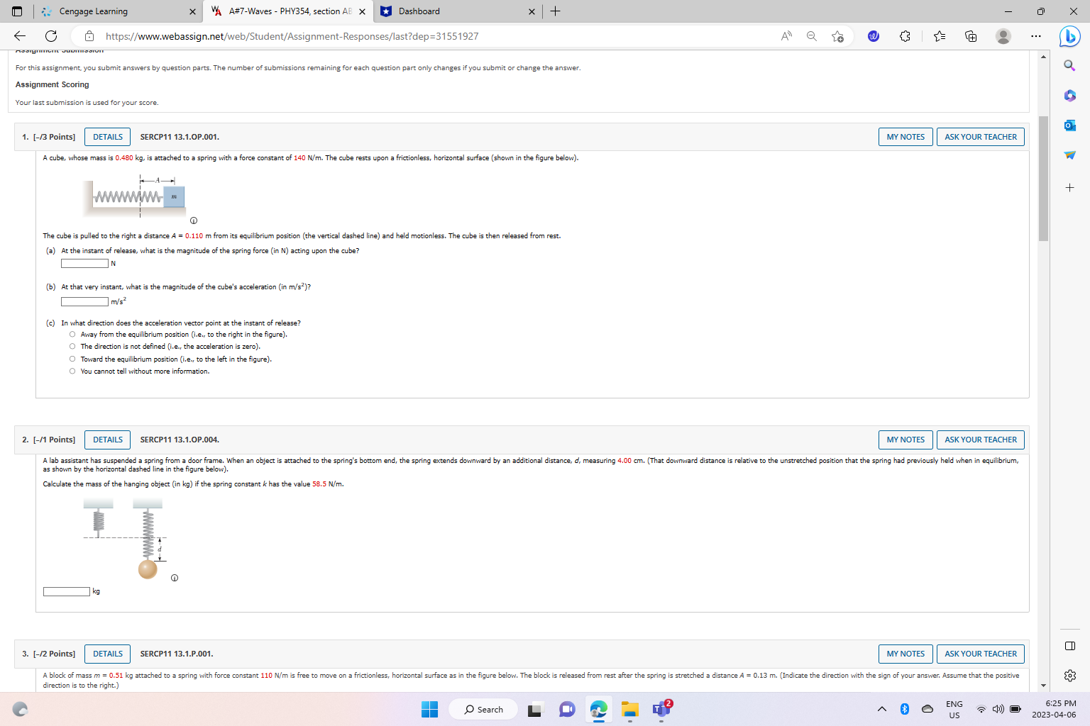  D Cengage Learning X VA A#7-Waves - PHY354, section AB x