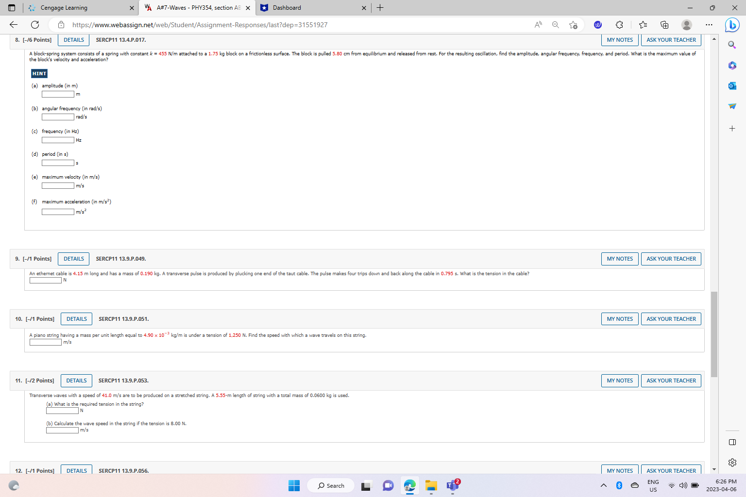 each question part only changes if you submit or change the answer.
