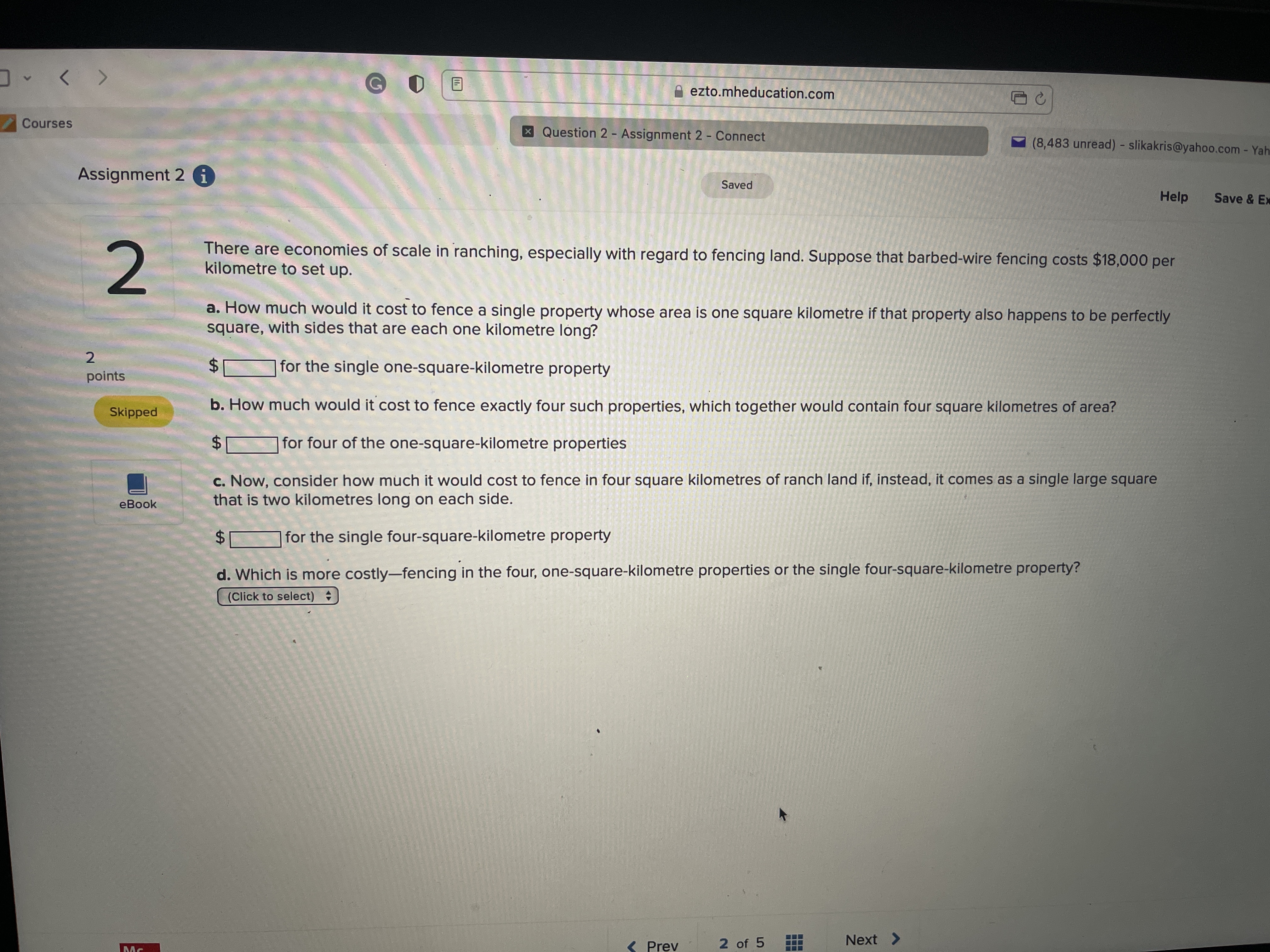 V ezto.mheducation.com Courses x Question 2 - Assignment 2 - Connect