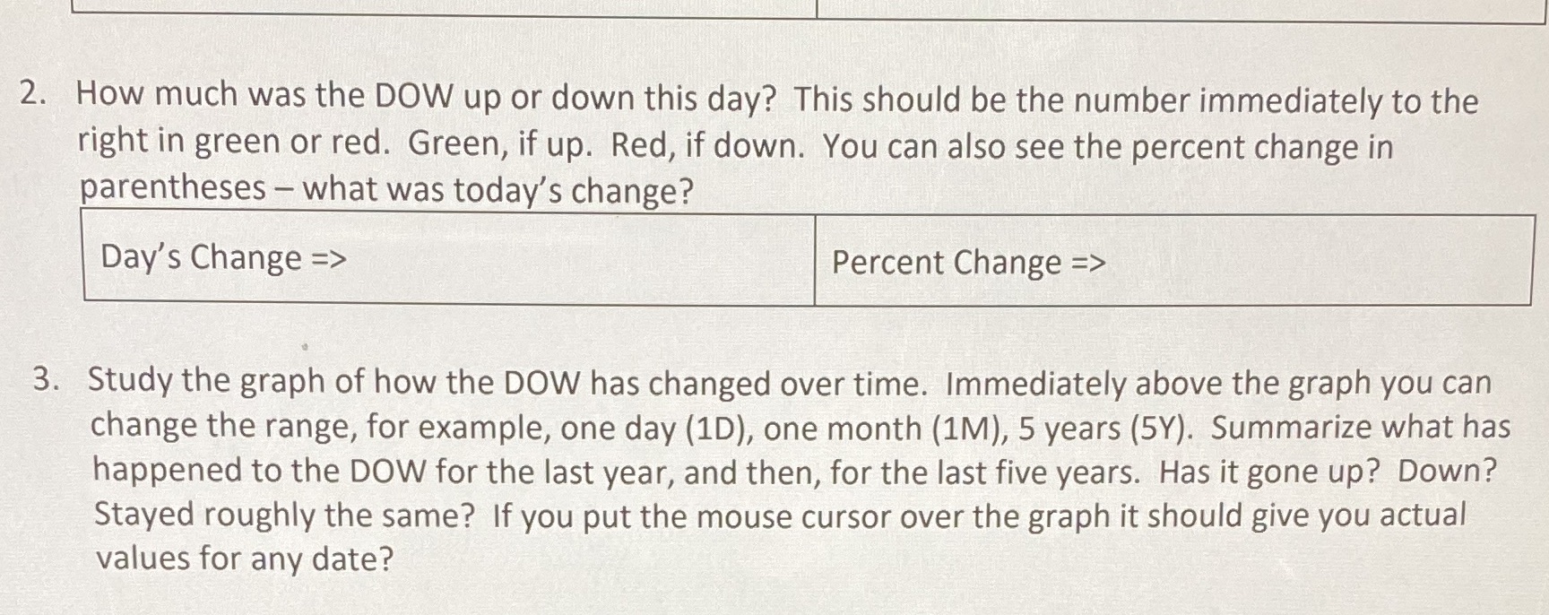  L--.___l__________l 2. How much was the DOW up or down this