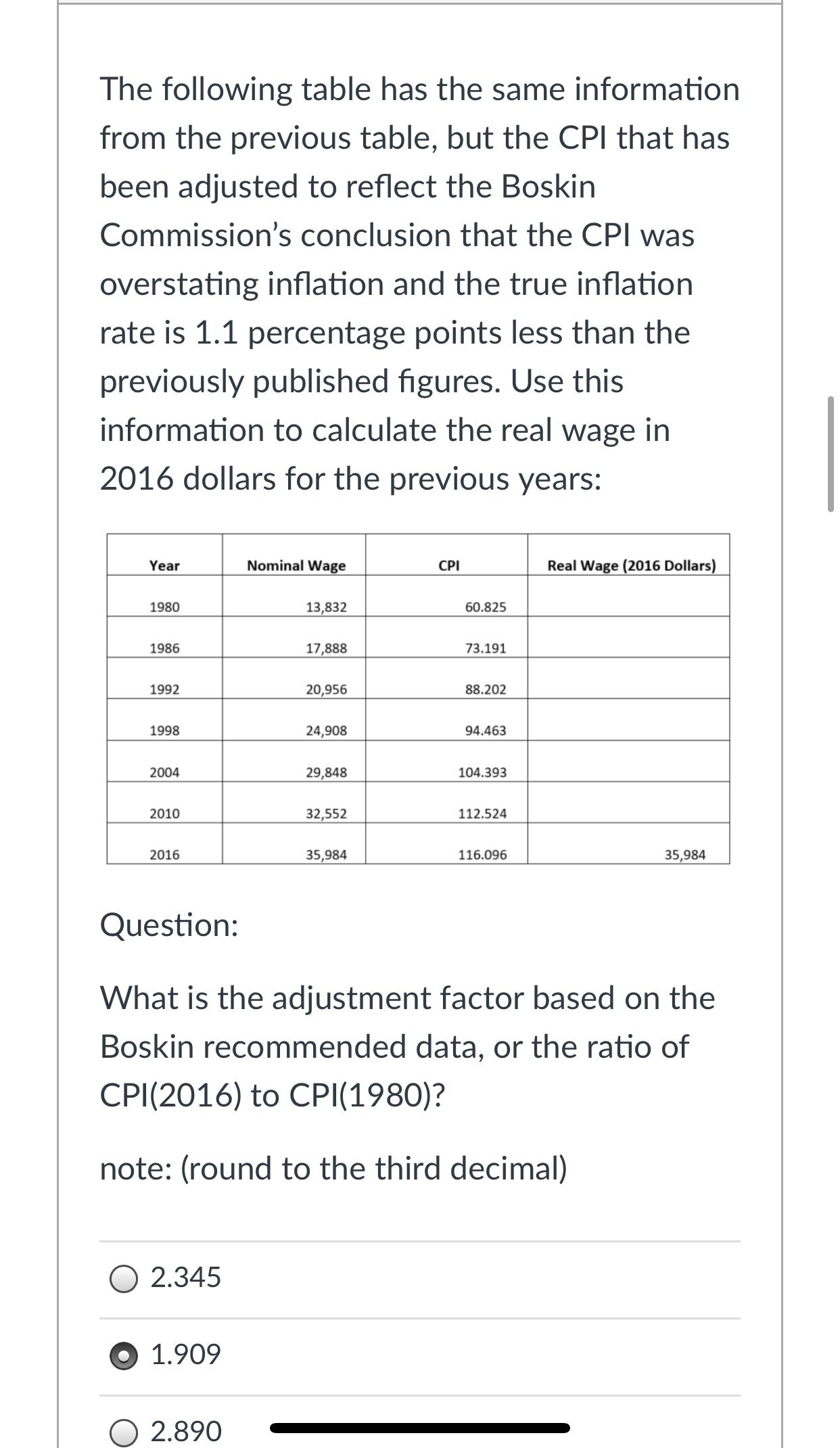 Exercise The Senate Finance Committee created the Boskin Commission in 1996, which