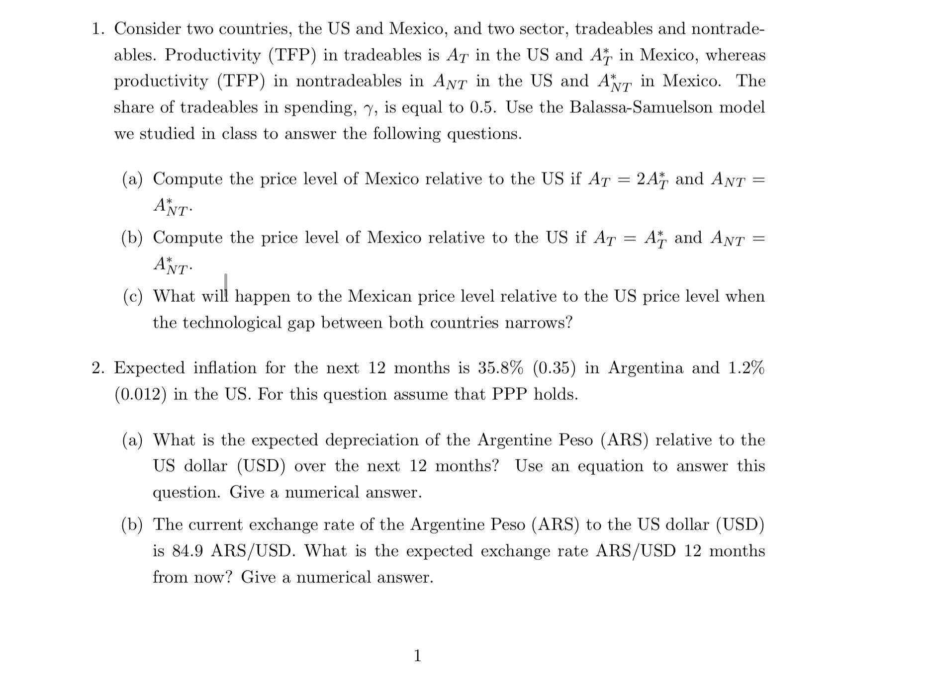 1. Consider two countries, the US and Mexico, and two sector,