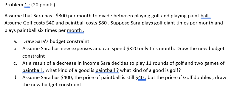  Problem g [20 points] Assume that Sara has 5300 per month
