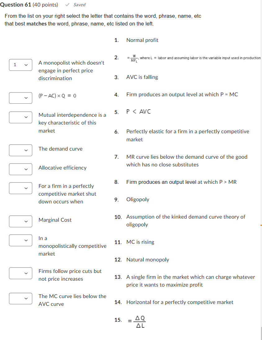  Question 61 (40 points) Saved From the list on your right