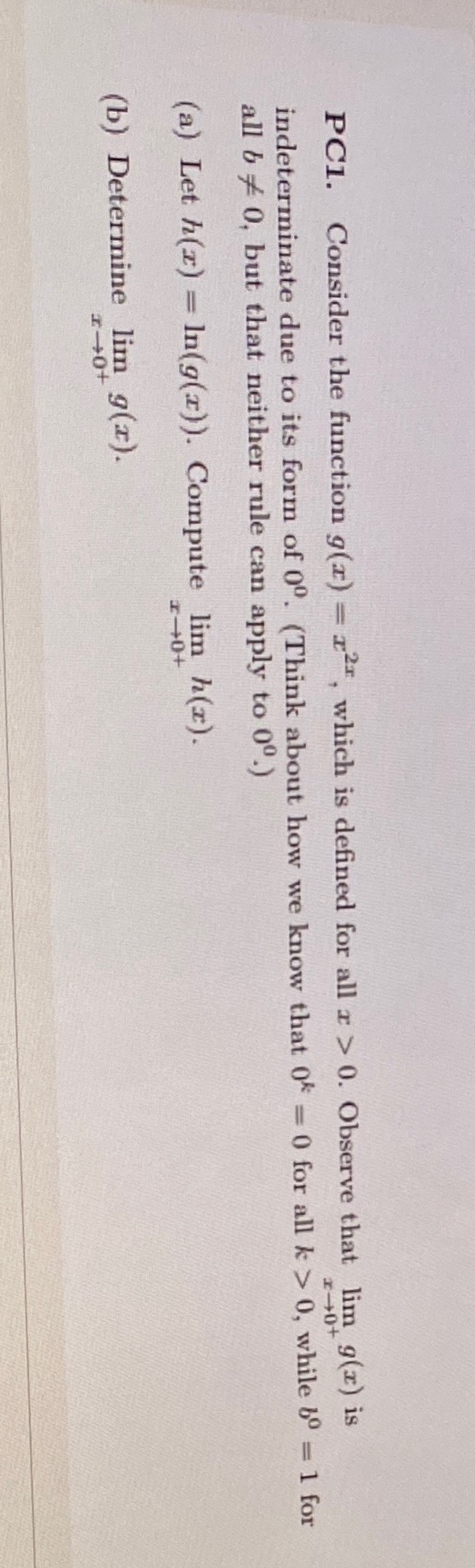  PC1. Consider the function g(x) = 12, which is defined for