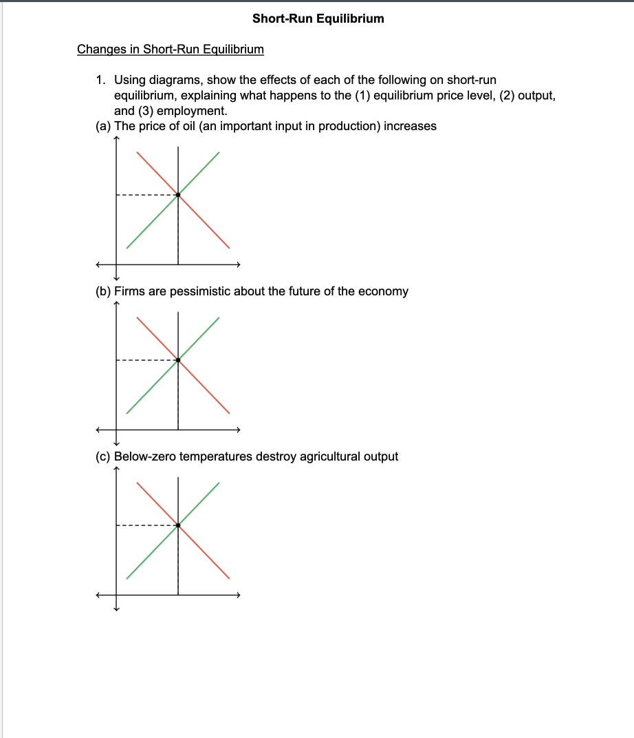  Short-Run Equilibrium Changes in Short-Run Equilibrium 1. Using diagrams, show the