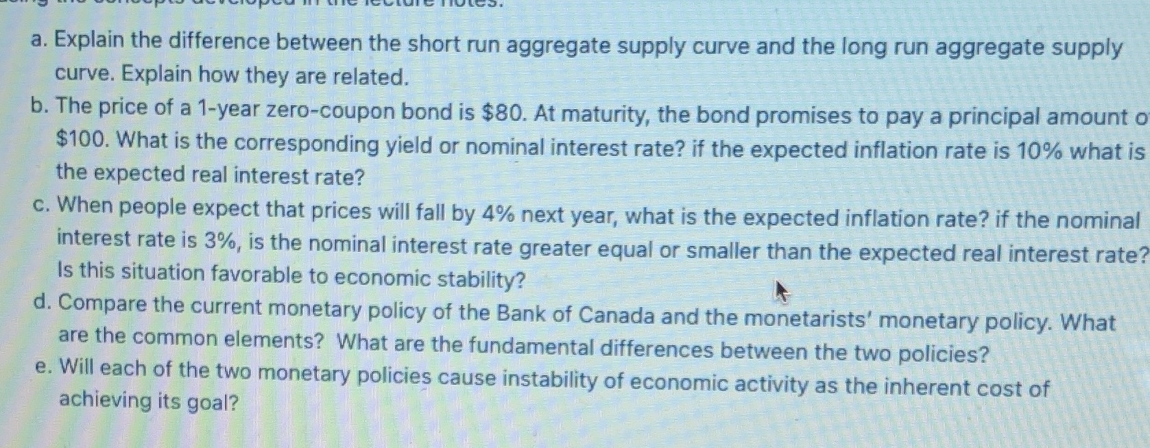  a. Explain the difference between the short run aggregate supply curve