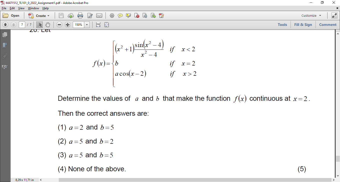 MAT1512_TL101_0_2022_Assignment1.pdf - Adobe Acrobat Pro X File Edit View Window Help