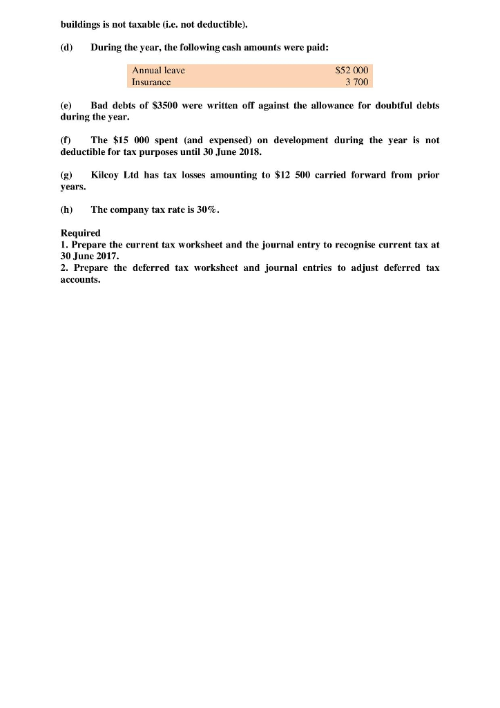 Question Kilcoy Ltd has determined its accounting profit before tax for the