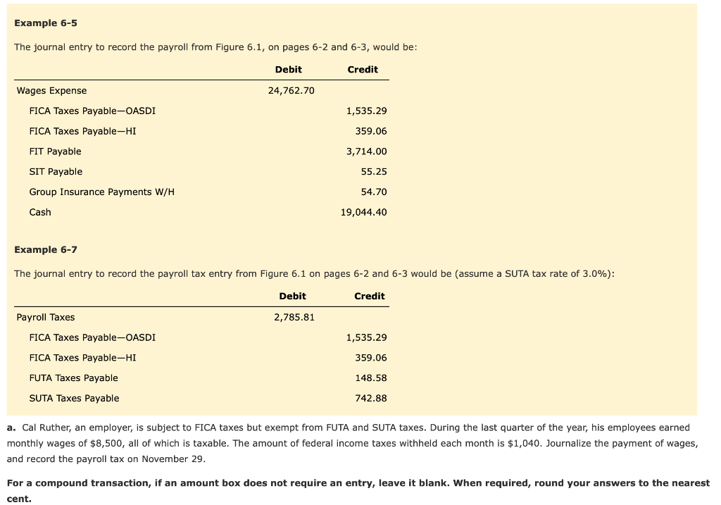 Example 6-5 The journal entry to record the payroll from Figure 6.1,