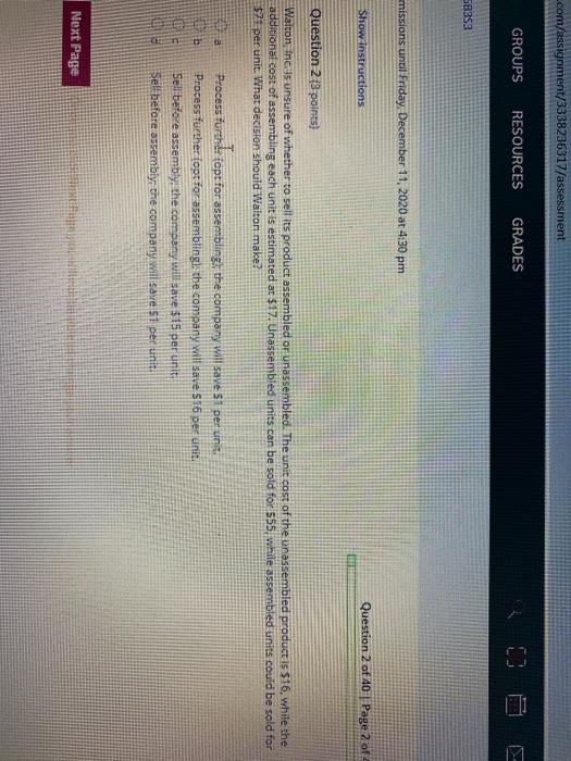 4:30 pm Show instructions Question 2 (3 points) Question 2 of 40