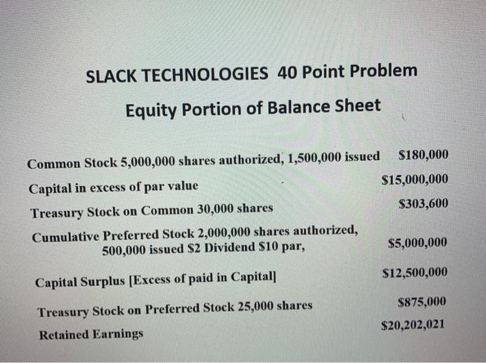 SLACK TECHNOLOGIES 40 Point Problem Equity Portion of Balance Sheet Common Stock