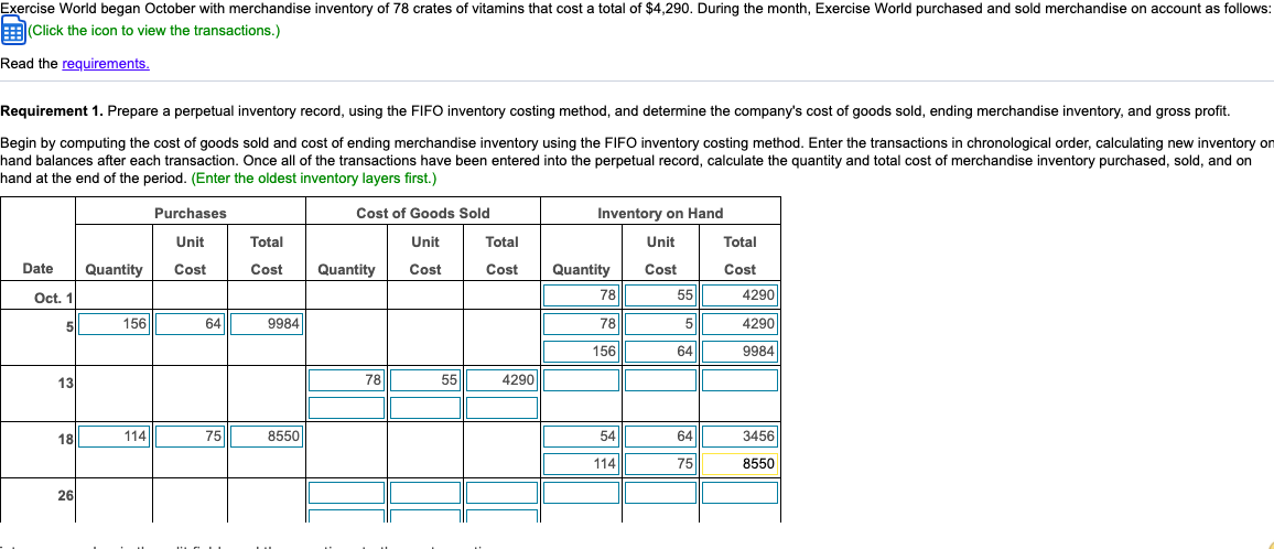 $64 each 180 crates @ $104 each Oct. 18 Purchase 114 crates