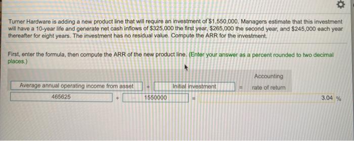 investment of $1,550,000. Managers estimate that this investment will have a 10-year