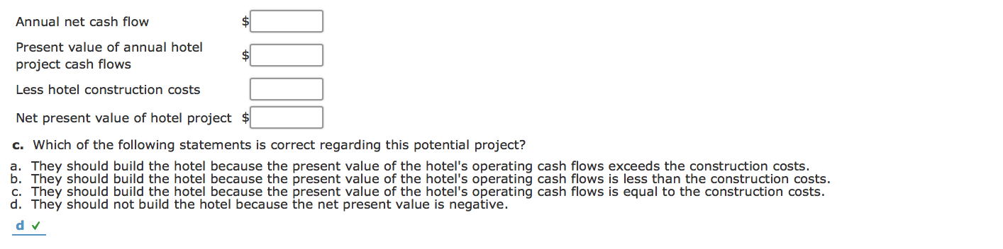 construction of a new hotel for $29,000,000. The expected life of the