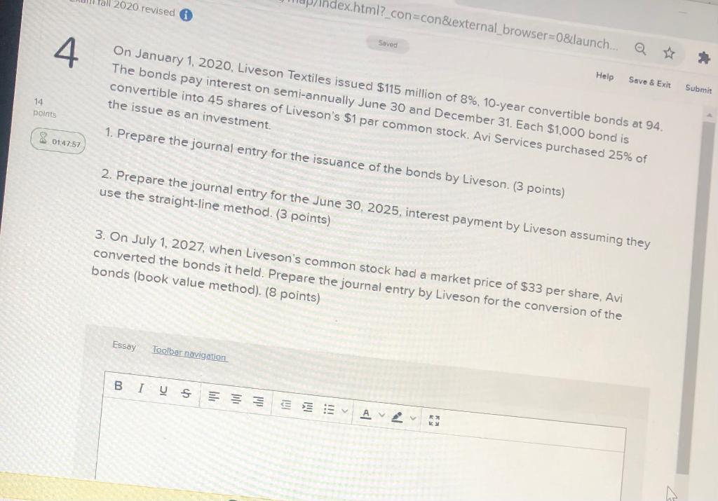 fall 2020 revised hdex.html?_con=con&external_browser=0&launch... Saved Help Save & Exit Submit 14 4