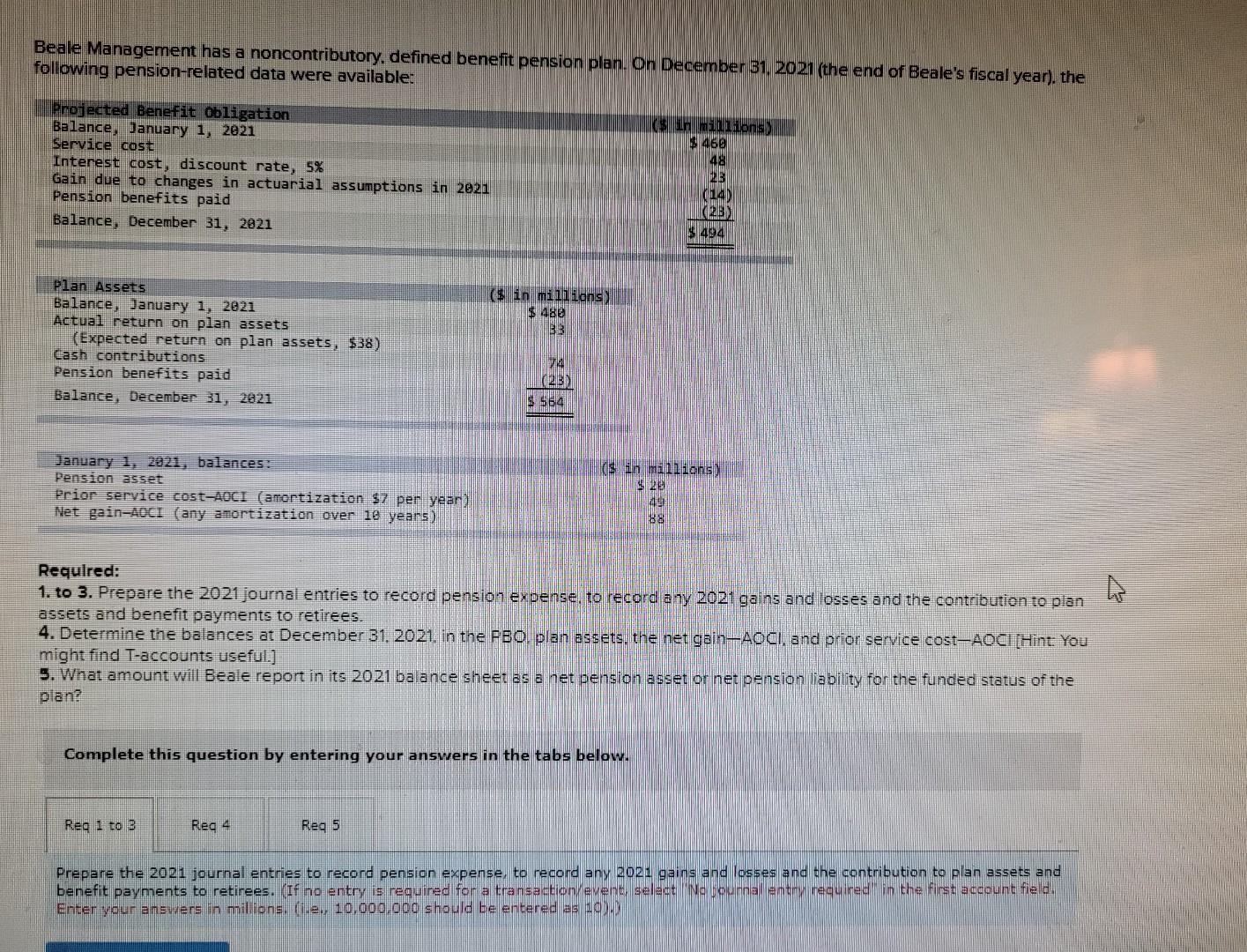 Beale Management has a noncontributory, defined benefit pension plan. On December 31,