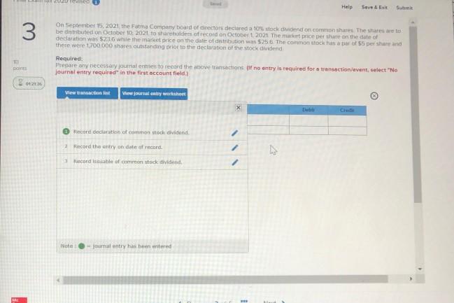 Help Save & Exit Submit 3 points 2012136 On September 15, 2021,