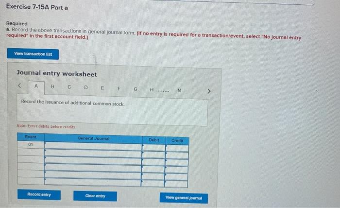 Required information Exercise 7-15A Comprehensive single-cycle problem LO 7-1, 7-5, 7-6 [The