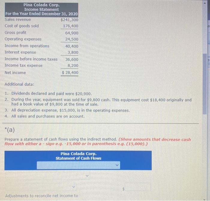 *Practice Problem 01 a-b (Part Level Submission) The following are the financial