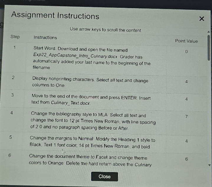  Assignment Instructions X Use arrow keys to scroll the content Step