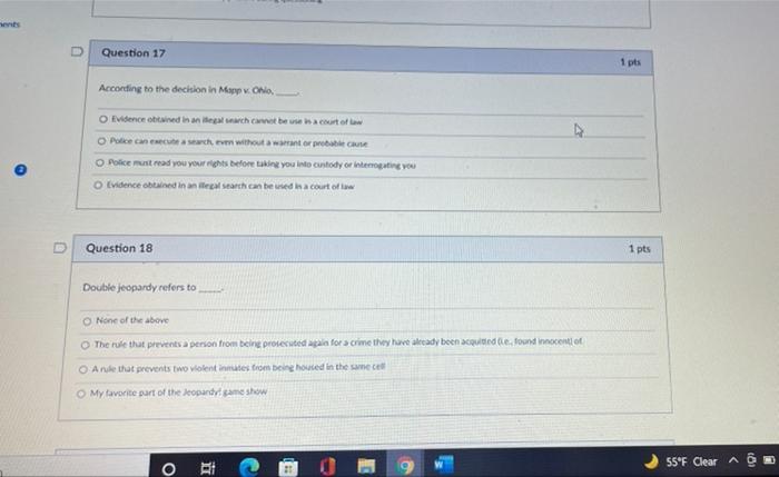 Answer clearly D Question 17 1 pls According to the decision in