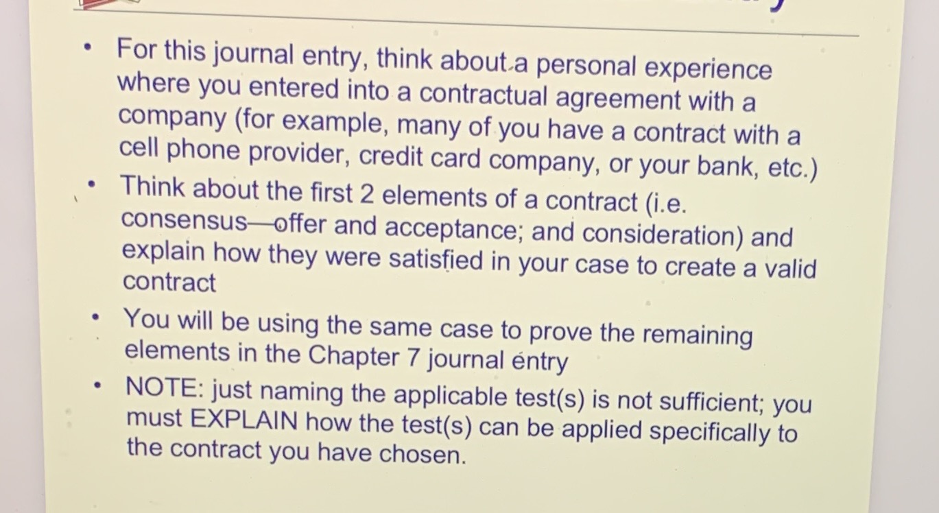 . For this journal entry, think about a personal experience where