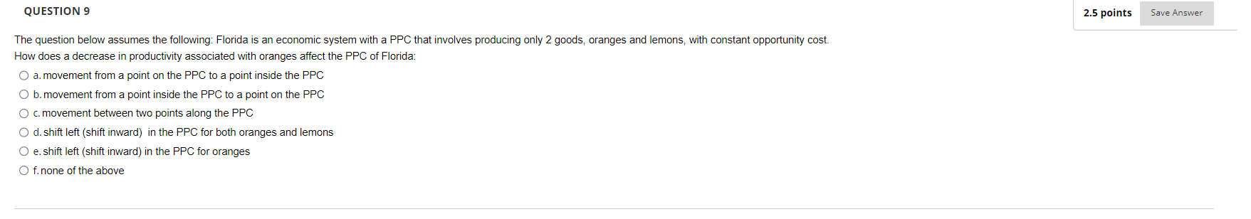 only 2 goods, oranges and lemons, with constant opportunity cost. How would