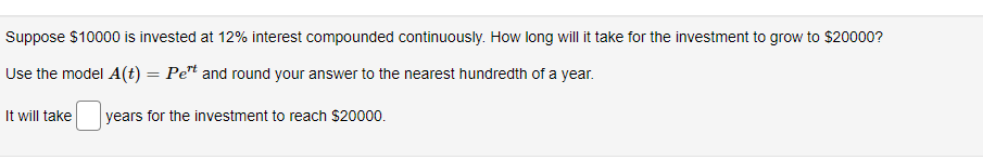 by the equation A(t) = Pert. . The model is a function