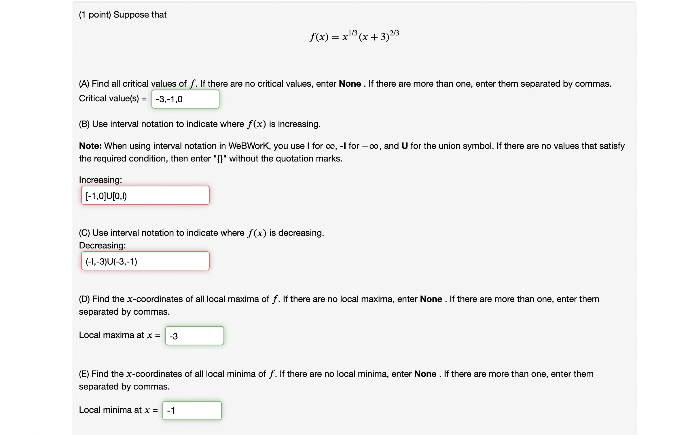 up. Concave up: NONE (G) Use intenral notation to indicate where f