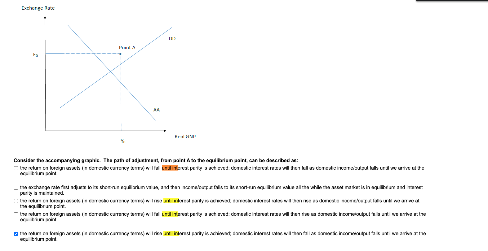 Exchange Rate DD Point A Eo AA Real GNP Yo Consider