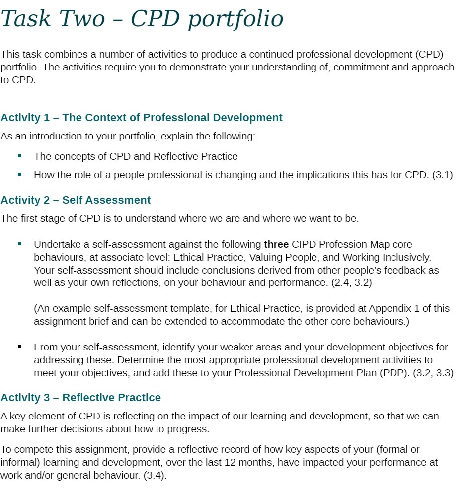 Task Two -- CPD portfolio This task combines a number of