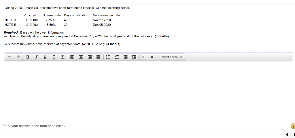 During 2020, Amalin Co. accepted two short-term notes payable, with the following