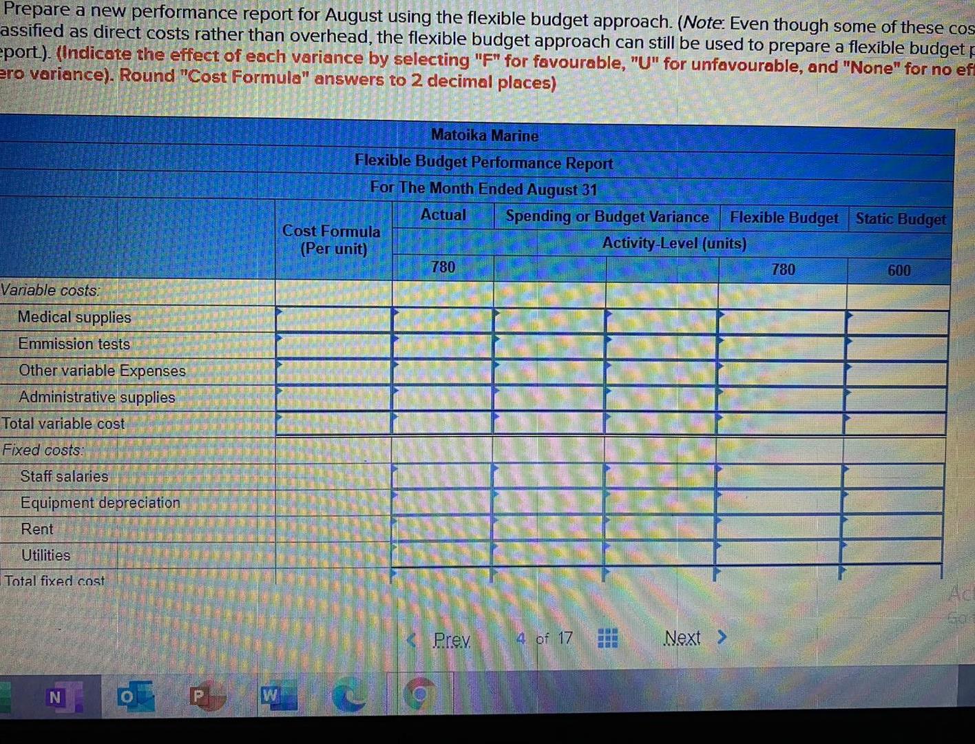 Prepare a new performance report for August using the flexible budget approach.