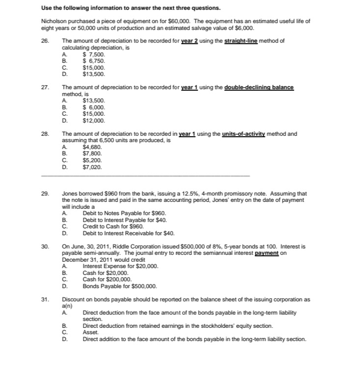  Please guide me on this question Use the following information to