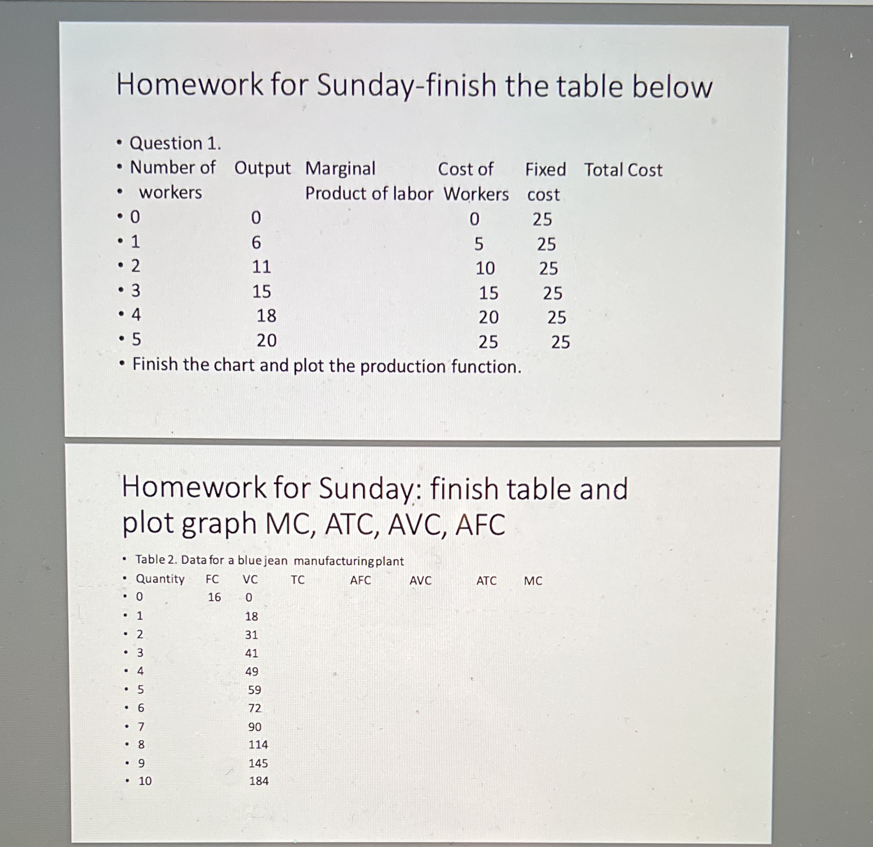 Homework for Sunday-finish the table below . Question 1. . Number