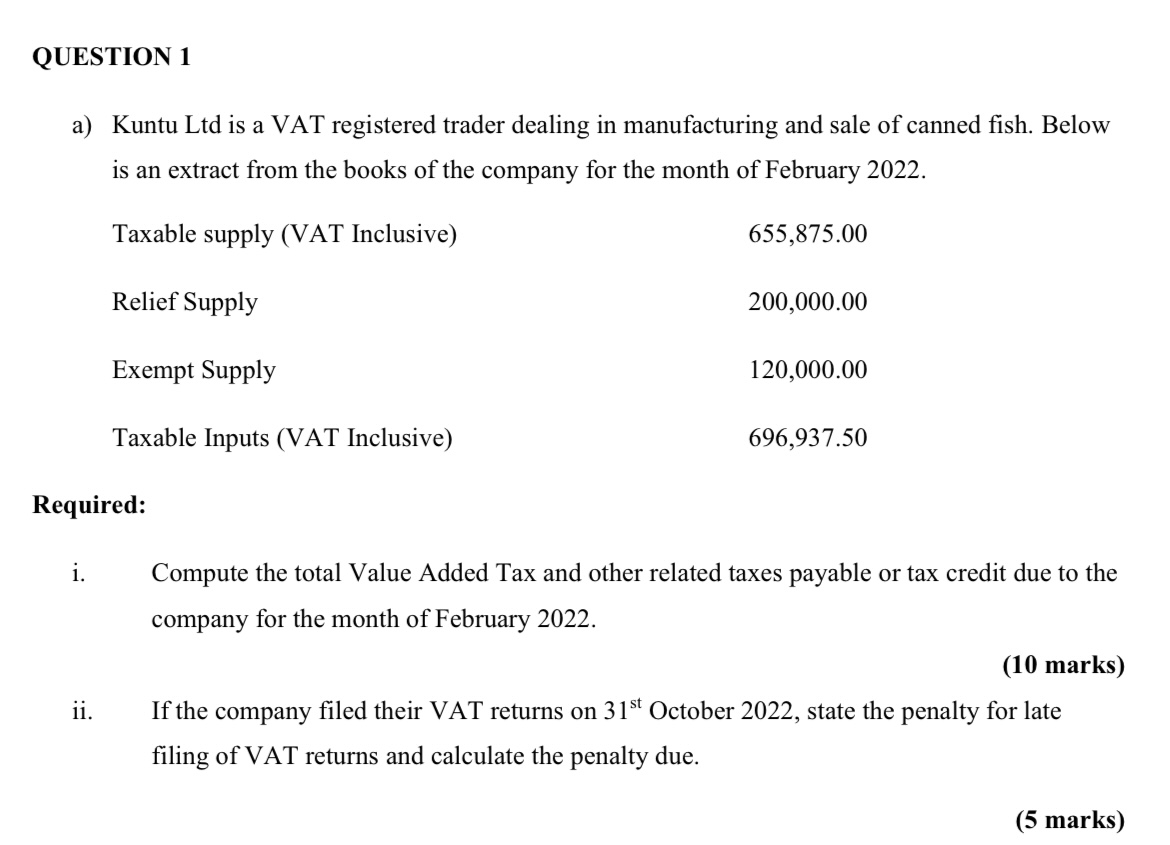 QUESTION 1 a) Kuntu Ltd is a VAT registered trader dealing