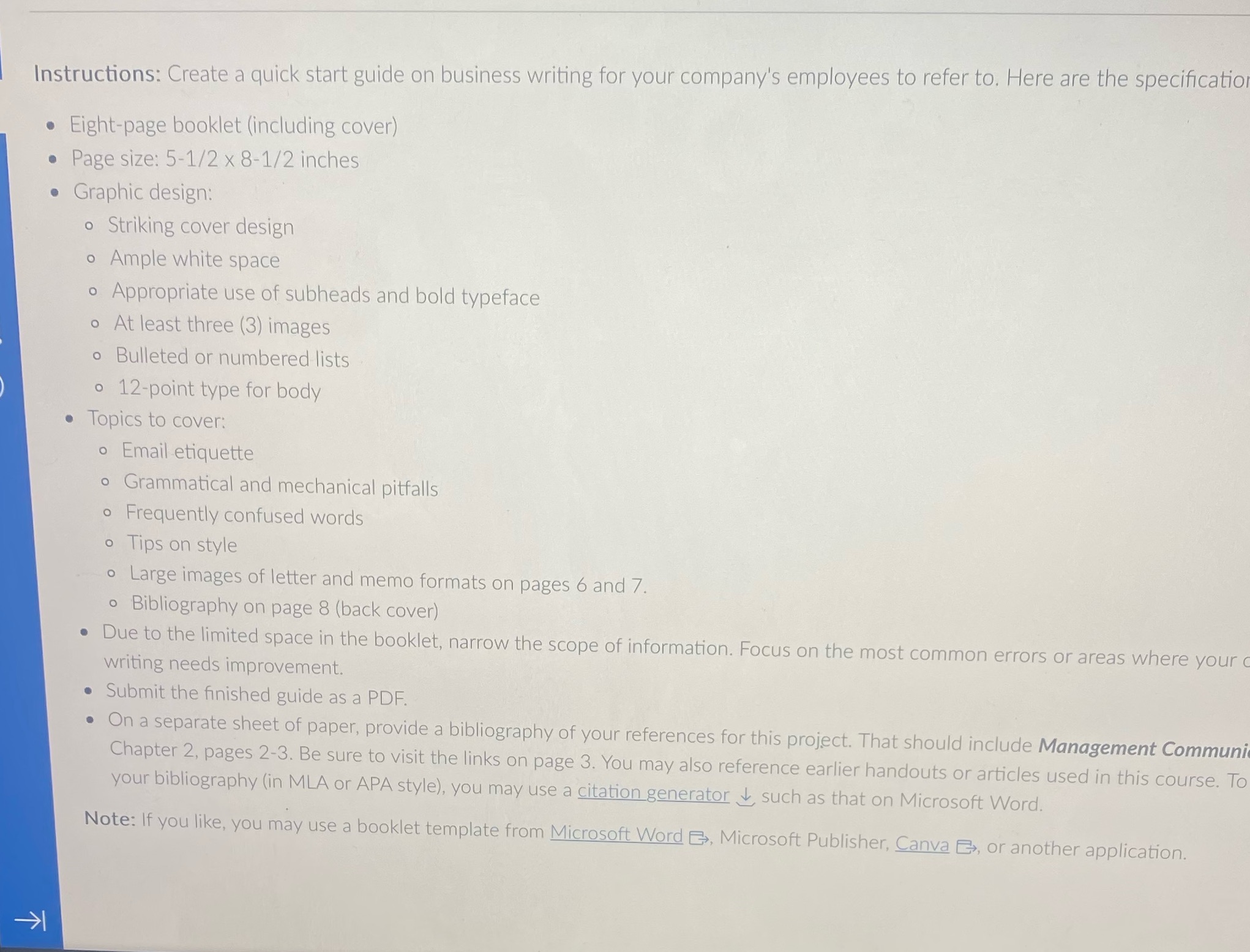  Instructions: Create a quick start guide on business writing for your