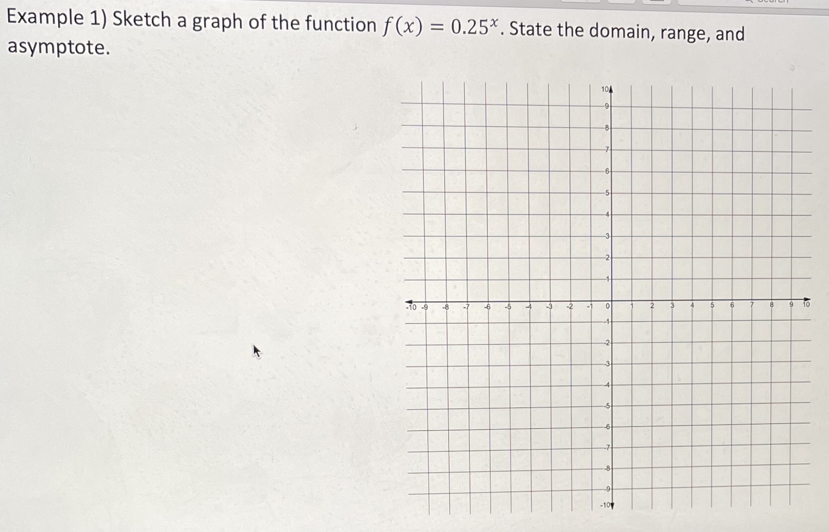 Example 1) Sketch a graph of the function f (x) =