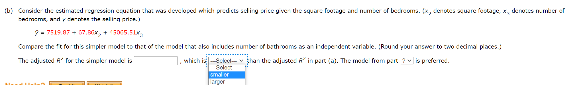selling houses. Suppose the data below contains the selling price, number of