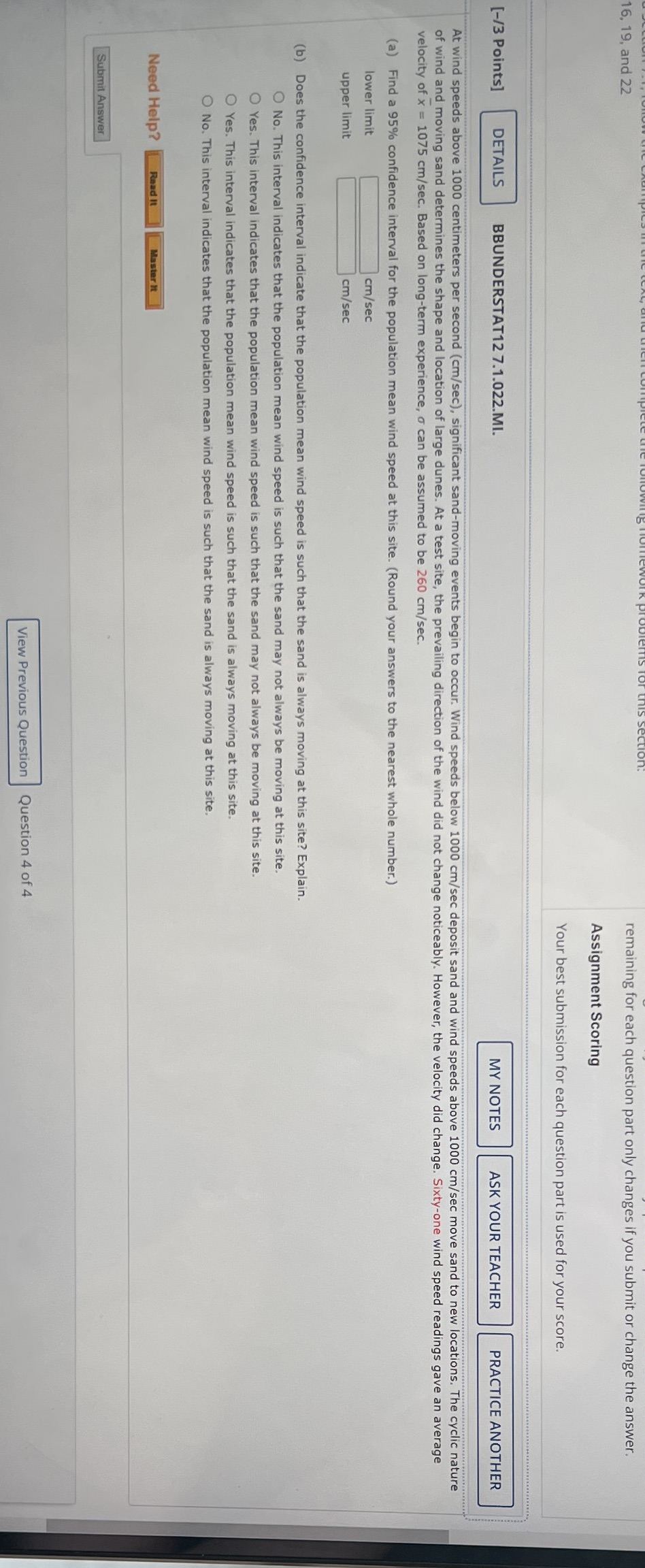  16, 19, and 22 remaining for each question part only changes