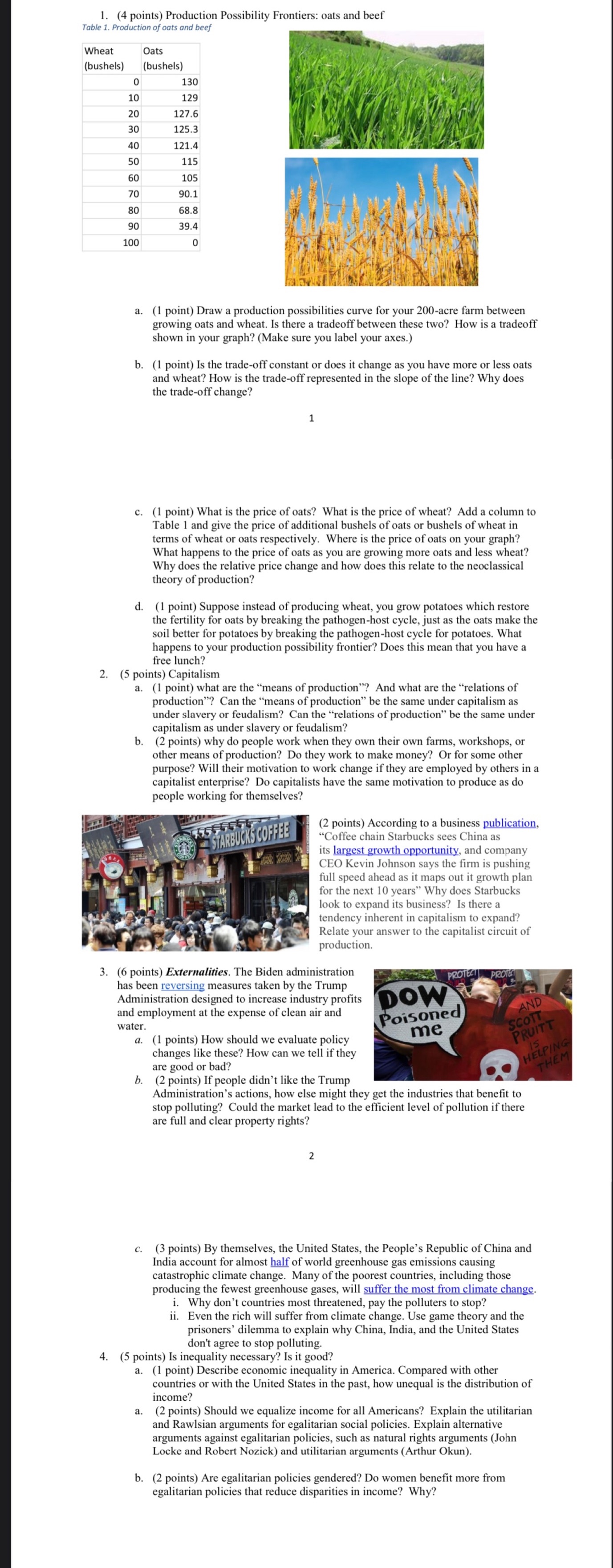 1. (4 points) Production Possibility Frontiers: oats and beef Table 1.
