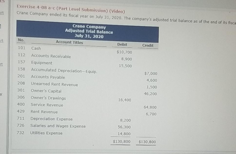 rt 1 Exercise 4-08 a-c (Part Level Submission) (Video) Crane Company ended