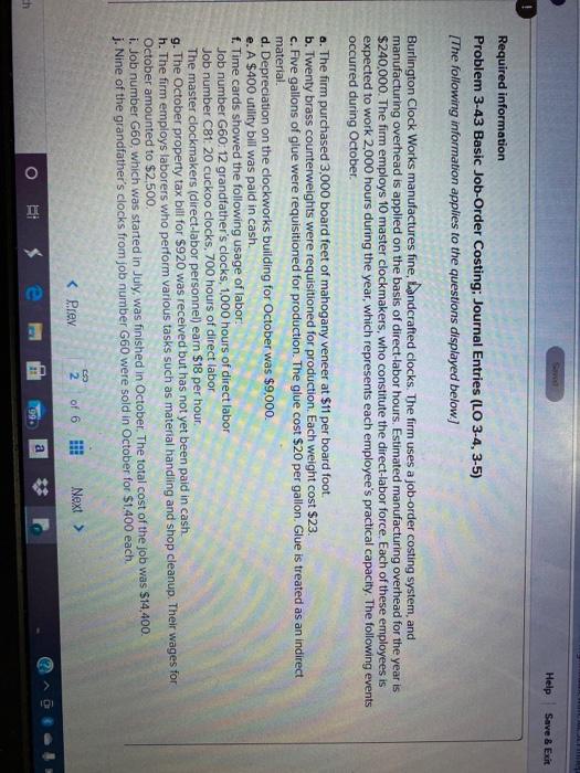 ch Required information Saveet Problem 3-43 Basic Job-Order Costing; Journal Entries (LO