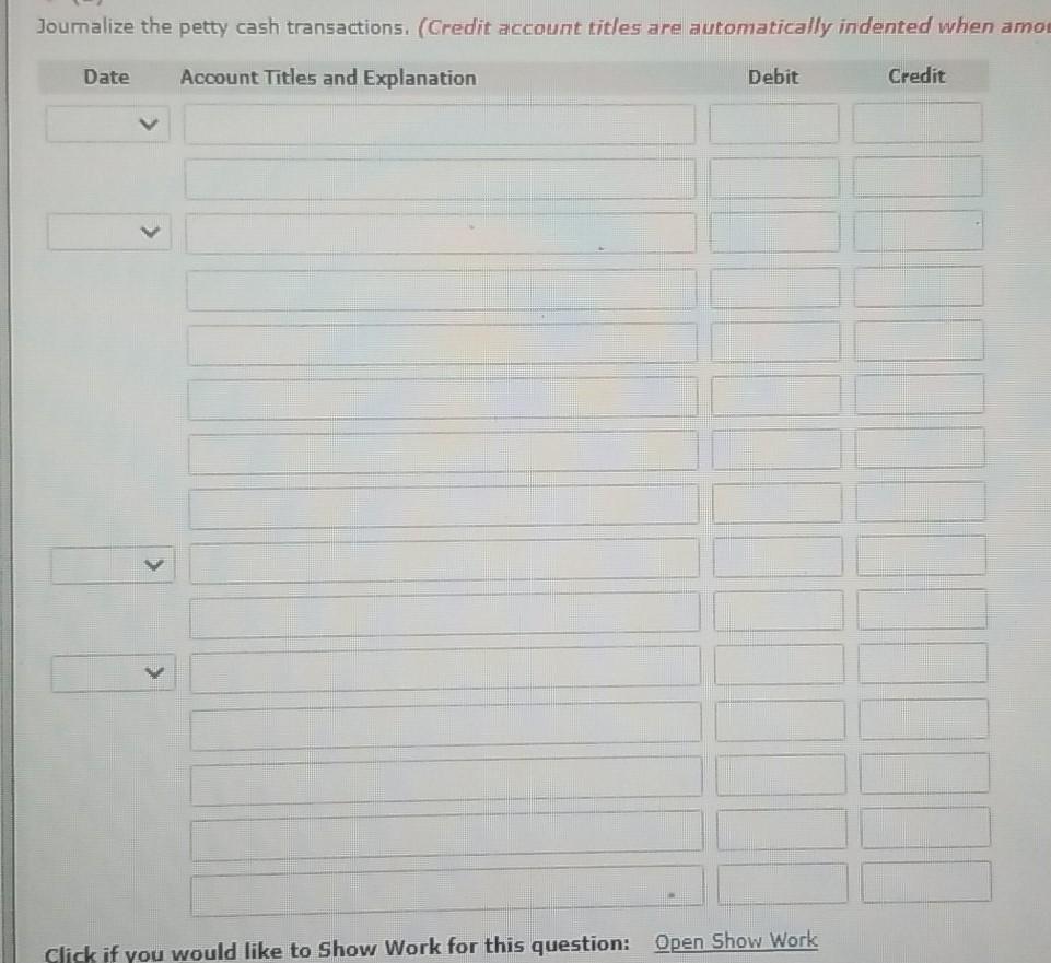 petty cash fund for small expenditures. These transactions occurred during the month