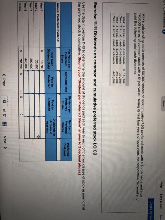 Saved Help Save & Exit Subm York's outstanding stock consists of 60,000