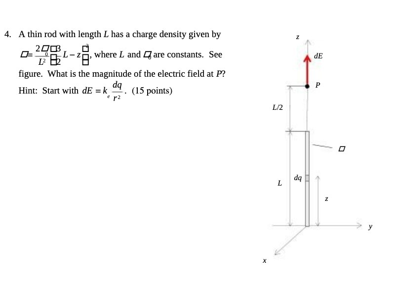 4. A thin rod with length L has a charge density