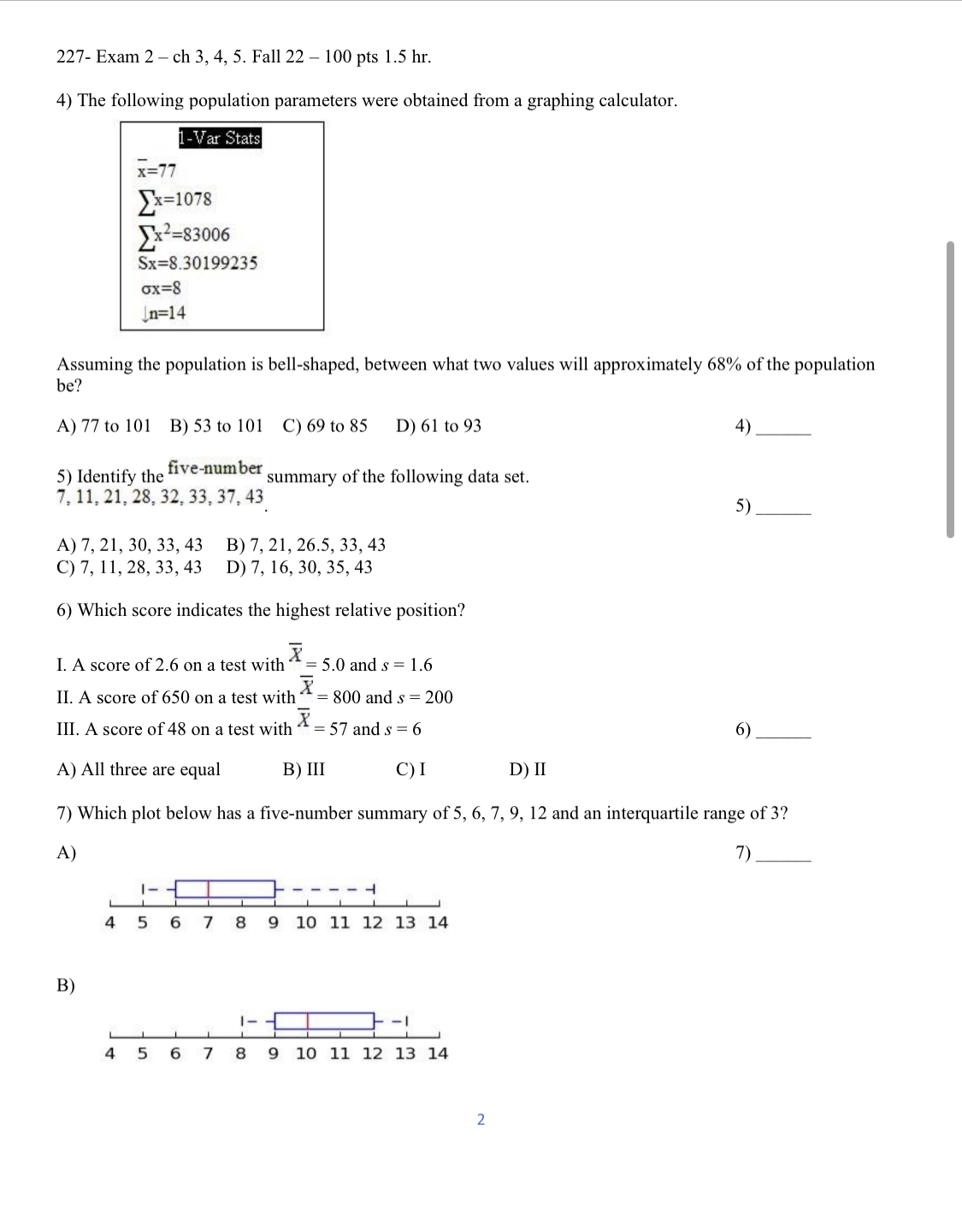  227- Exam 2 - ch 3, 4, 5. Fall 22 -
