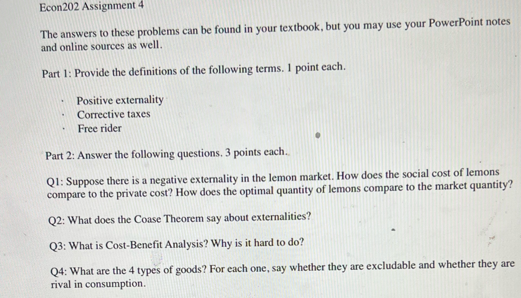  Econ202 Assignment 4 The answers to these problems can be found